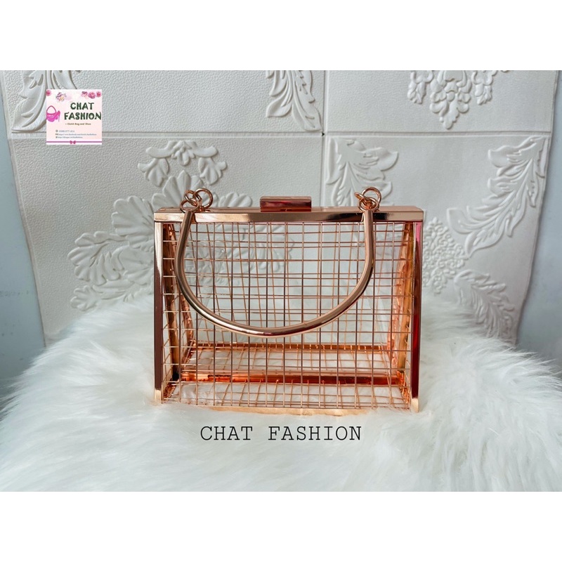 Túi xách đi tiệc lưới kim loại có quai xách mới