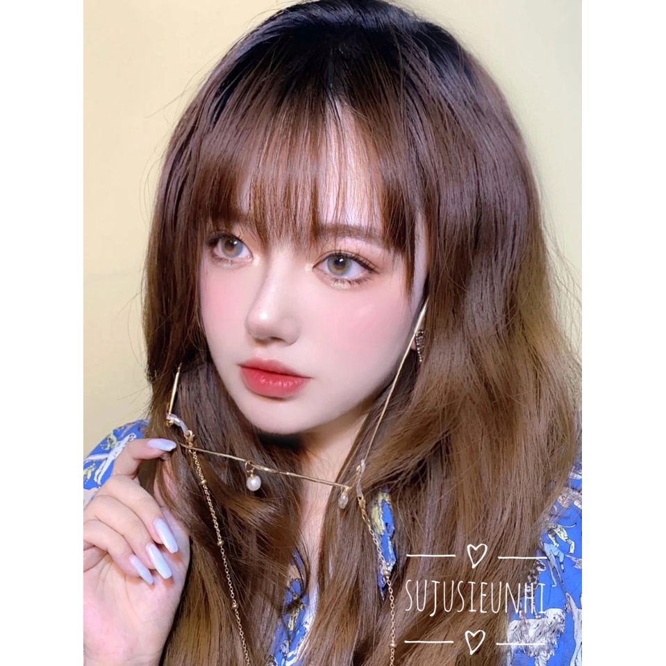 Kính nửa gọng hình vuông không tròng gắn hạt-dây xích đeo kính tạo kiểu