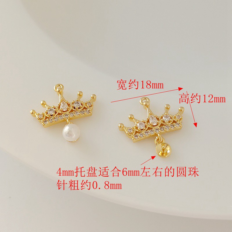 Mặt Vòng cổ Hình Vương Miện Bằng Đồng Mạ Vàng 14K Có Khay Đựng DIY