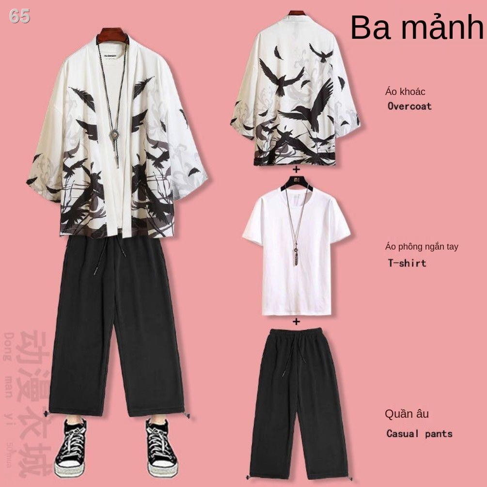 Phong cách Trung Quốc Suit Hanfu nam giới mùa xuân và hè áo khoác len chống nắng, quần cắt ngắn tay, một bộ rất c