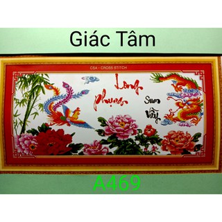 Tranh thêu LONG PHỤNG SUM VẦY - 108x51cm - A469 - RỒNG PHƯỢNG BÔNG HOA MẪU ĐƠN CHỮ - tranh thêu chữ thập chưa thêu