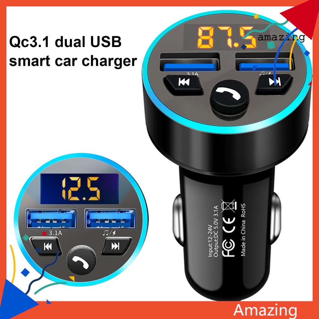 Củ Sạc Nhanh Amaz Dc12V 24v Bluetooth Mp3 Player Qc3.1 Cho Xe Hơi