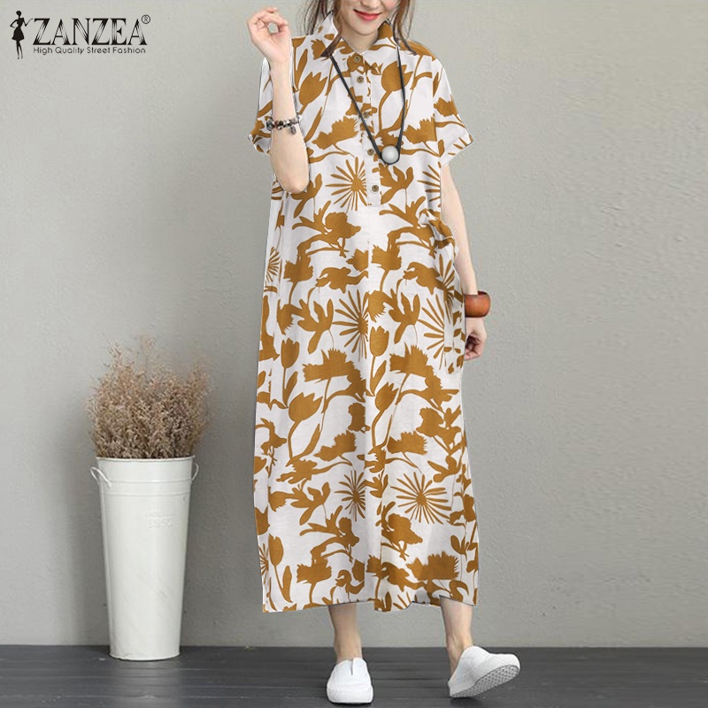 Đầm dài Zanzea tay ngắn thời trang Hàn Quốc cổ điển thanh lịch