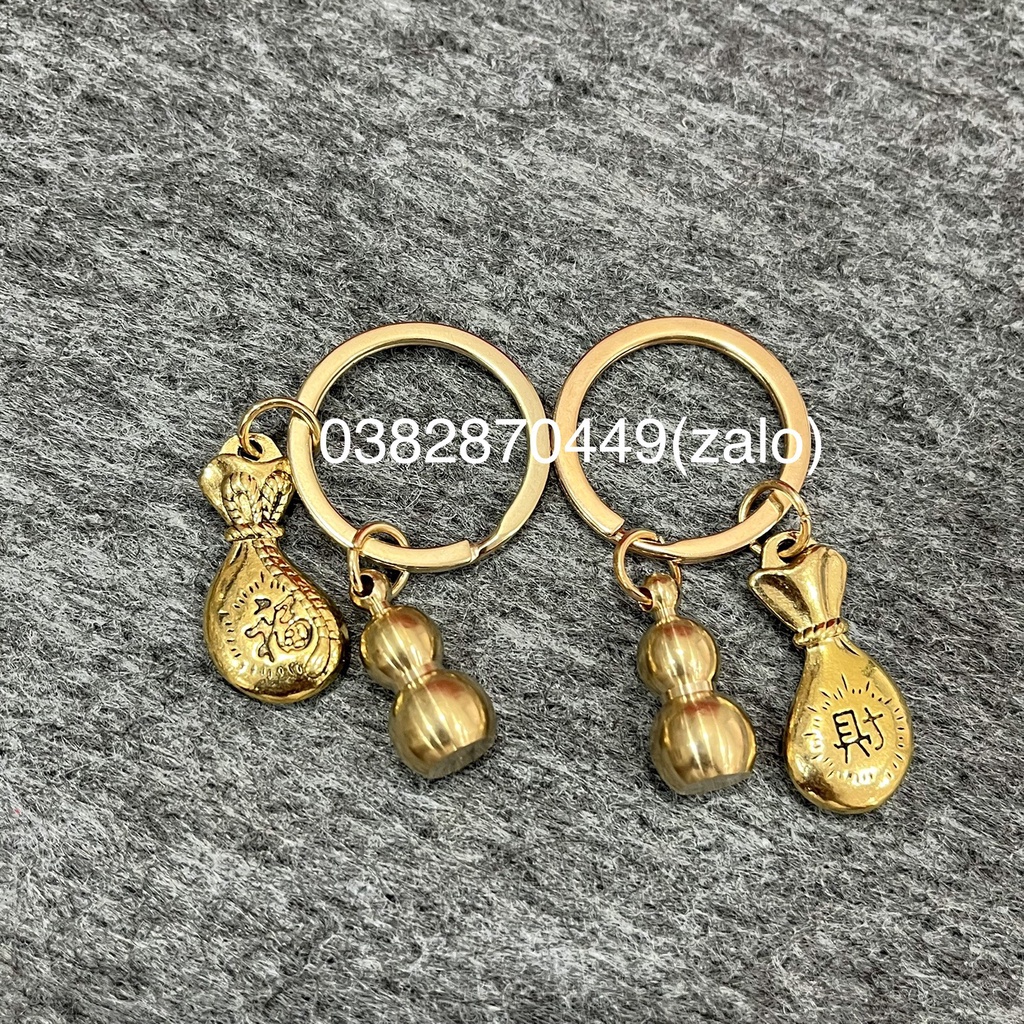 Móc Khóa Hồ Lô, Túi Tiền Bằng Đồng Treo Oto, Xe Máy Phong Thủy, Chiêu Tài Lộc
