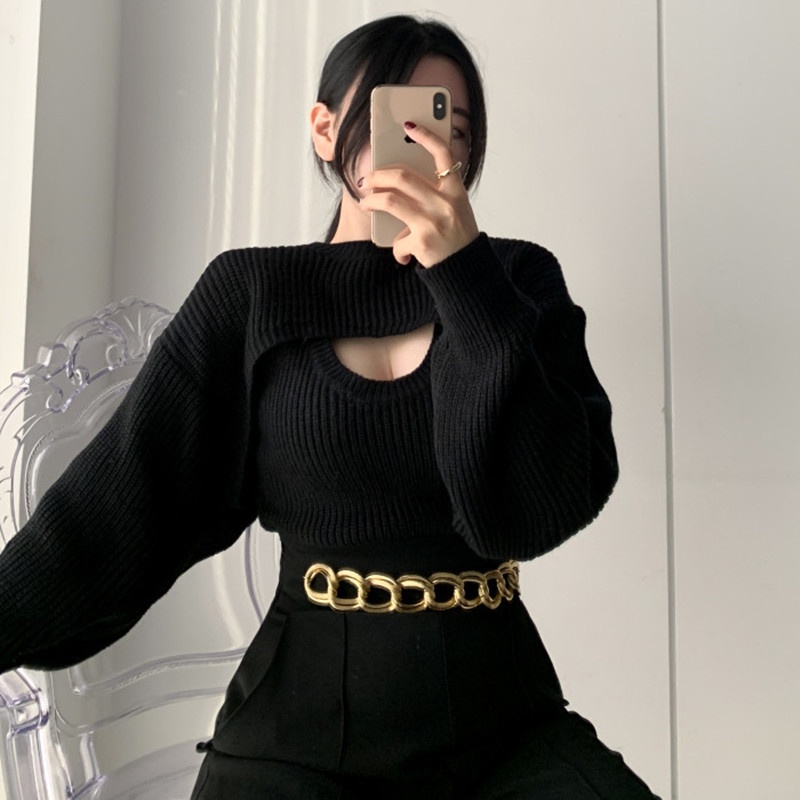 Set Áo Len Nữ Dài Tay Khoét Ngực Hàng Quảng Châu Cao Cấp - Set Áo 2 Món Phong CáchTiểu Thư Cực sang Chảnh - A300