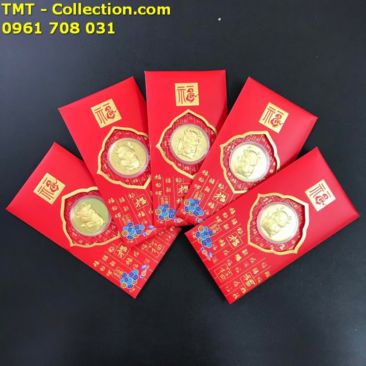 Bao Lì Xì Đồng Xu Con Trâu Cute Mạ Vàng chất liệu Giấy bìa, hộp nhựa, màu đỏ - SP005044