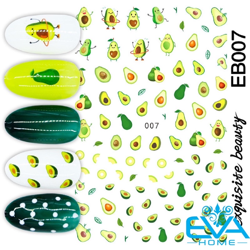 Sticker Dán Móng Tay 3D Dạng Decal Dán Chống Nước Hoạ Tiết Trái Cây Quả Bơ Avocado EB007