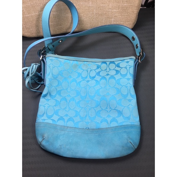 Túi đeo chéo/đeo vai Coach used bằng da màu xanh ngọc