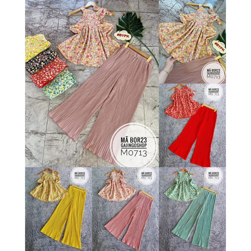 BOR23 - Set bộ hai dây dưới 60 kg- set bộ áo yếm hoa quần dập ly hình thật