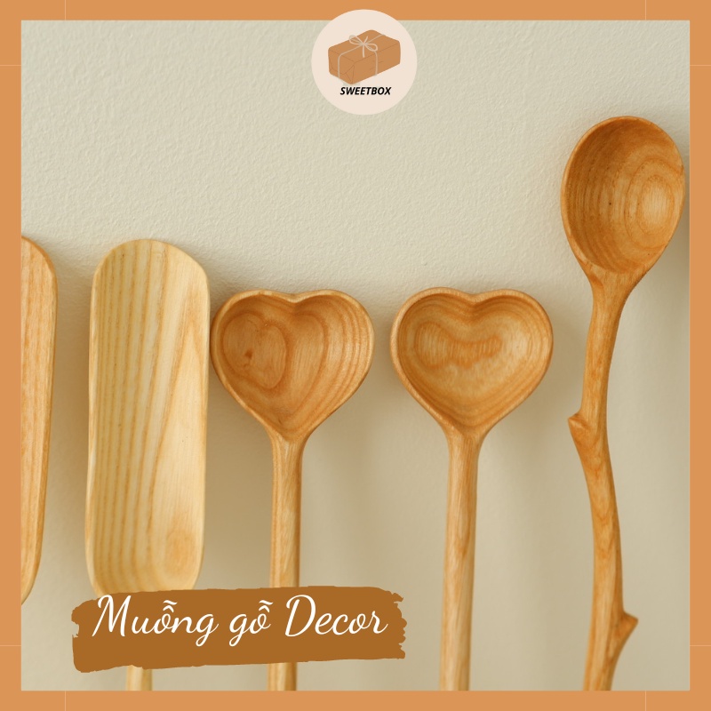 Muỗng Gỗ Tần Bì Decor - Thìa Gỗ Trang Trí Chụp Hình Múc Gia Vị Hình Dáng Độc Đáo