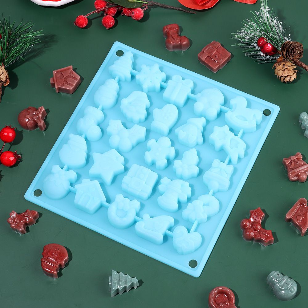Khuôn Silicone Làm Đá/Sô Cô La Thủ Công 25 Ngăn Hình Ông Già Noel Nhiều Màu