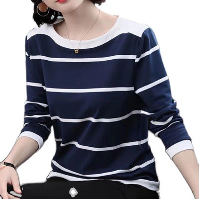 Áo phông nữ Áo Thun Nữ Dài Tay Cổ Tròn Thời Trang Hàn Kẻ Sọc Ngang