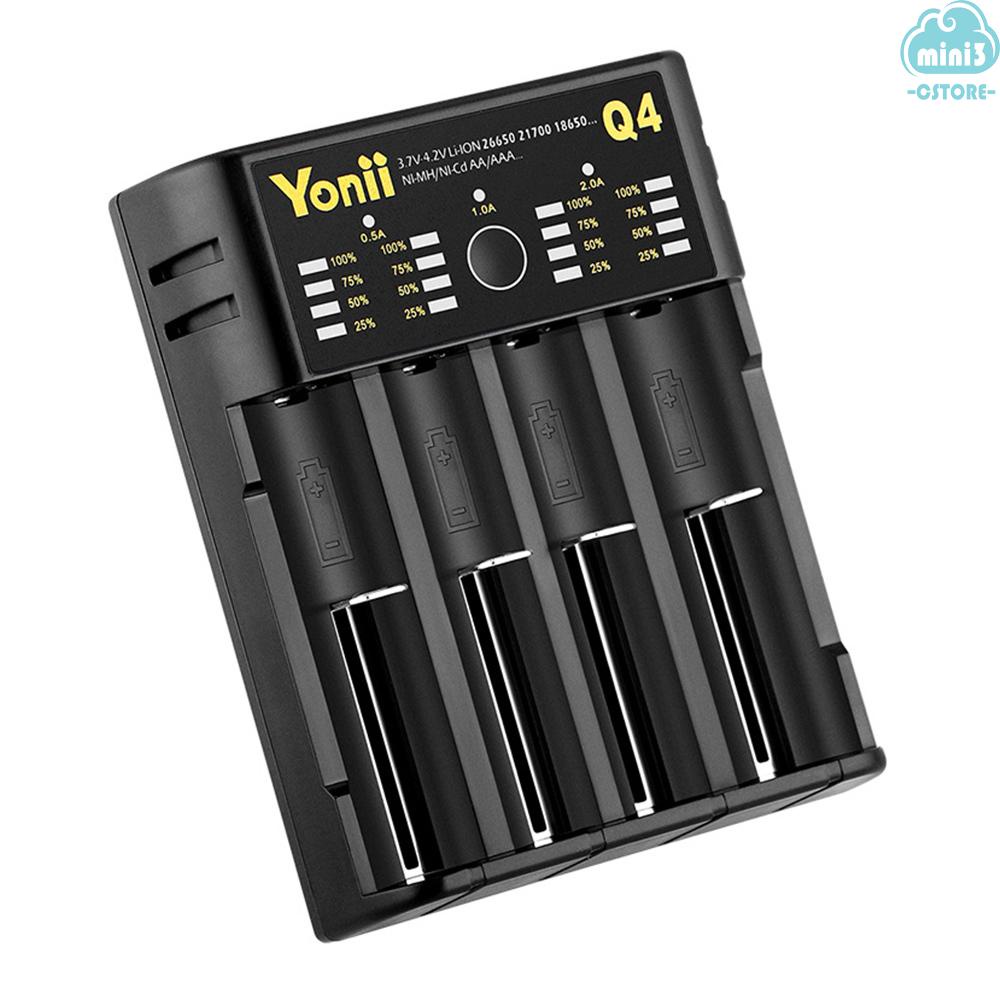 (V06) YONII Q4 3.7V 18650 Battery Charger Li-ion USB 4 Slots Independent Charging Portable 18350 16340 14500 Battery Charger