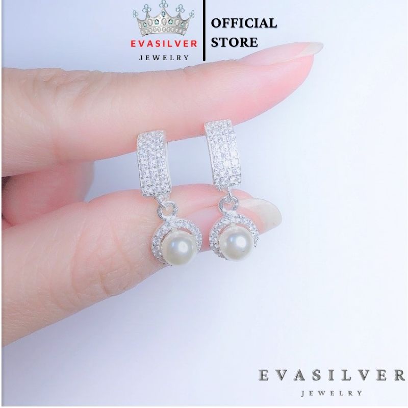 Bông tai bạc hạt trai đính đá nhỏ Evasilver, chuẩn khuyên tai chất liệu bạc ta sang trọng nữ tính