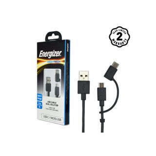  Cáp sạc 2 cổng Energizer HT USB Type-C & Micro-USB dài 1.2m - C11UBX2CFBK4 (Đen)