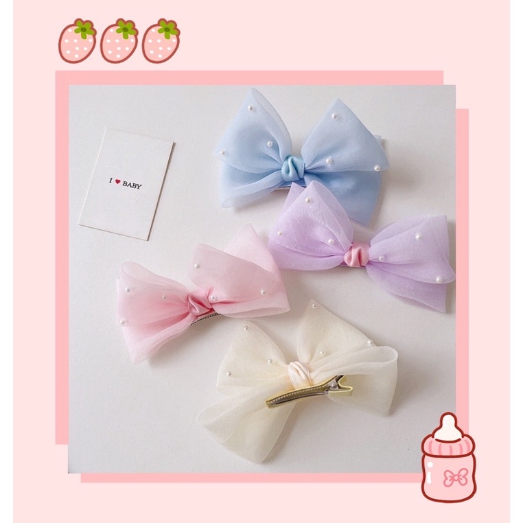 Nơ voan đính hạt dáng 3D màu pastel xinh xinh cho bé