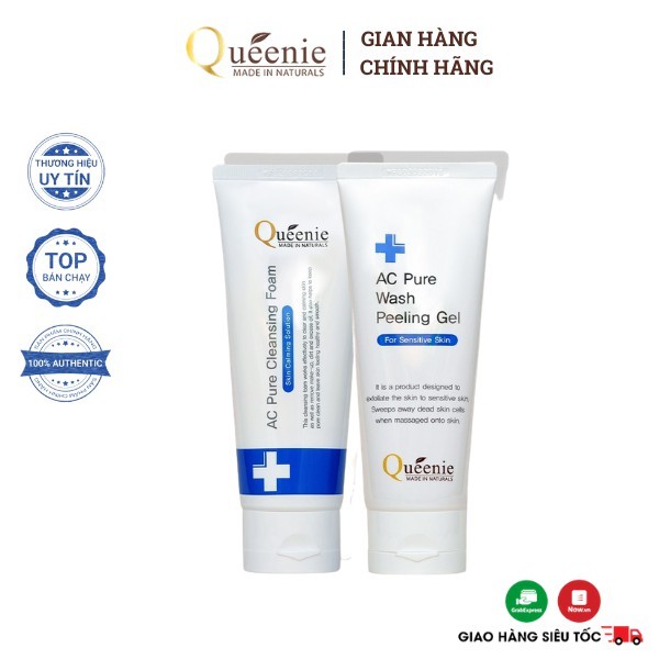Bộ Mỹ Phẩm Làm Sạch Sâu Và Dưỡng Trắng Da Queenie AC Pure Hàn Quốc Chính Hãng 2 Sản Phẩm