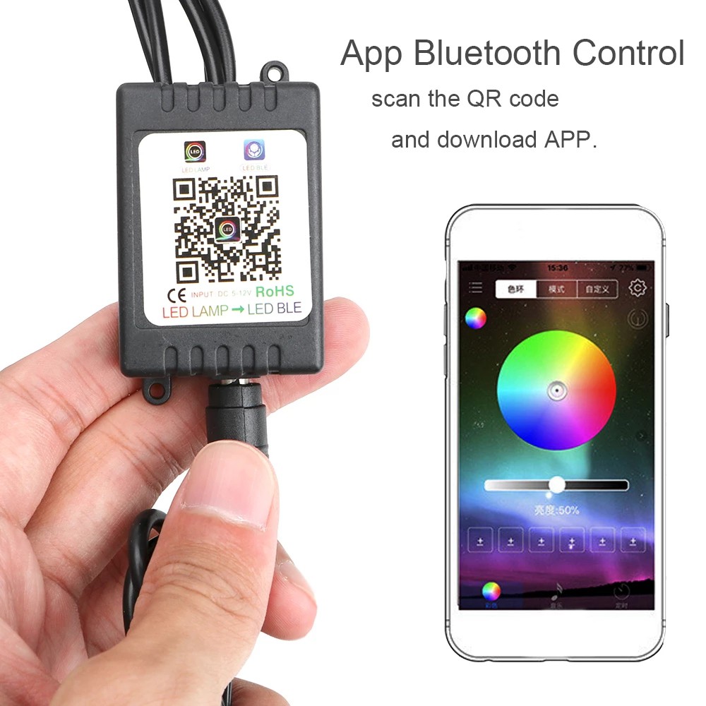 Dây Đèn LED Rgb Trang Trí Nội Thất Xe Hơi Có Cảm Biến Âm Thanh Bluetooth Điều Khiển Từ Xa 6m