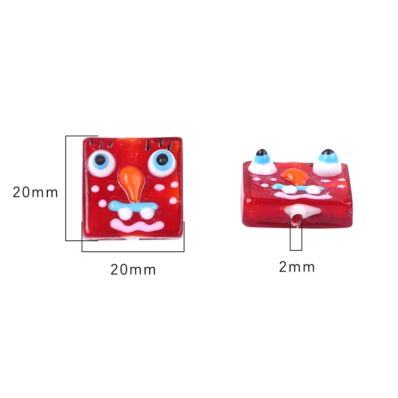 Hạt thủy tinh BEADIA hình vuông họa tiết hoạt hình cảm xúc dùng làm trang sức diy