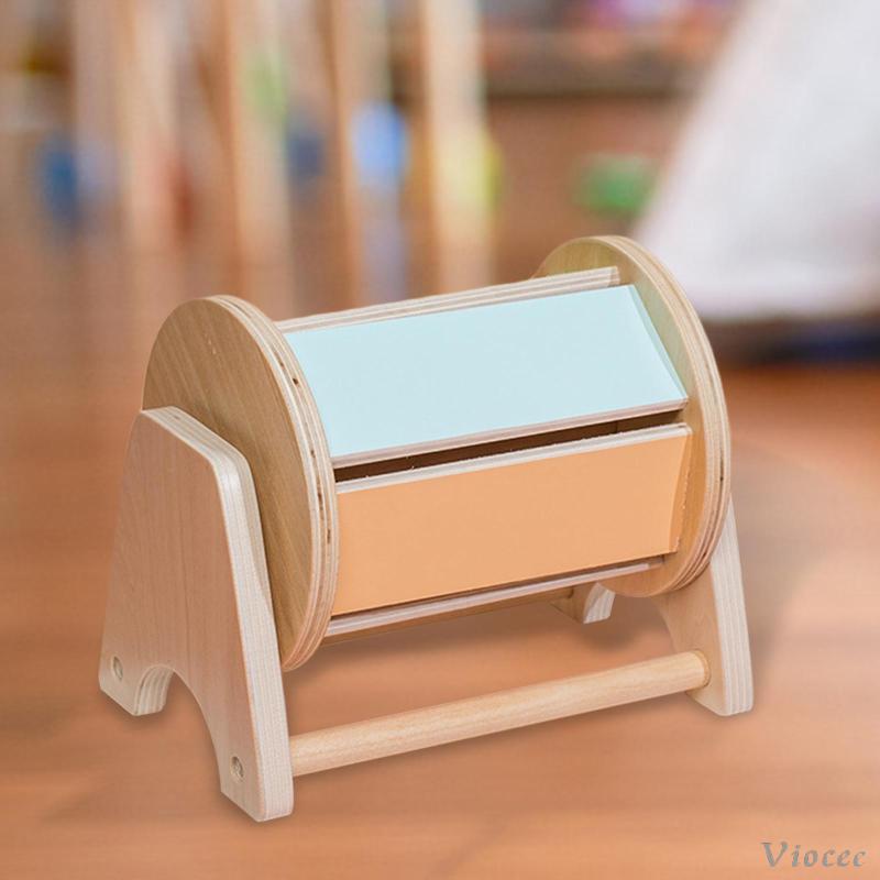 Đồ Chơi Trống Gỗ Xoay Vòng Màu Cầu Vồng Cho Bé Từ 6-12 Tháng Tuổi