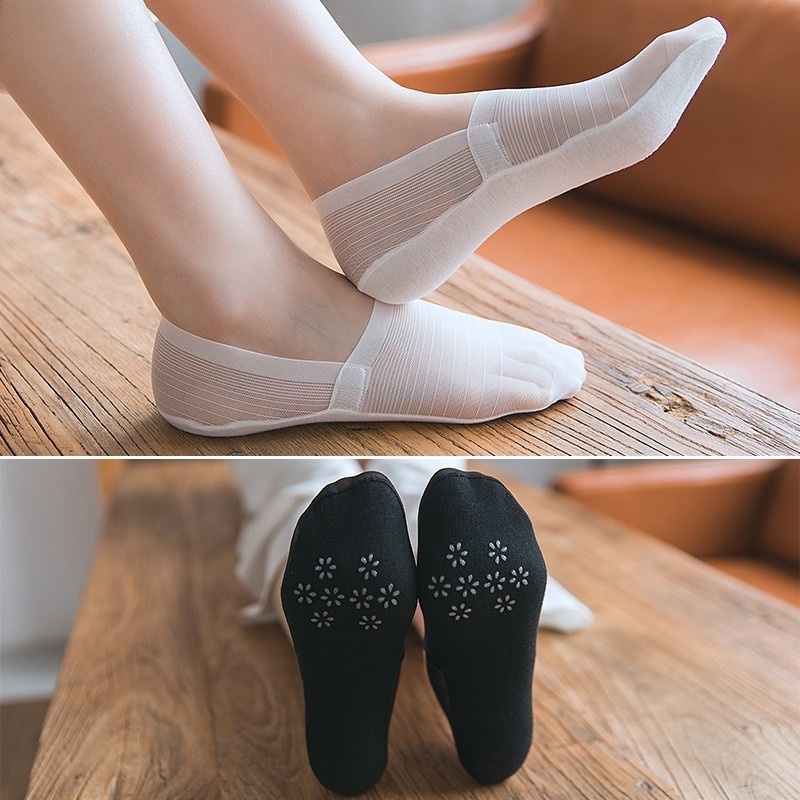 Vớ Lưới Cổ Thấp Vô Hình Siêu Mỏng Màu Trơn Thoáng Khí Chống Trượt Thời Trang Hàn Quốc Cho Nữ