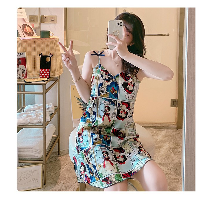 Váy ngủ lụa 2 dây dễ thương dành cho nữ mùa hè,đầm ngủ họa tiết dễ thương hàng quảng châu | BigBuy360 - bigbuy360.vn