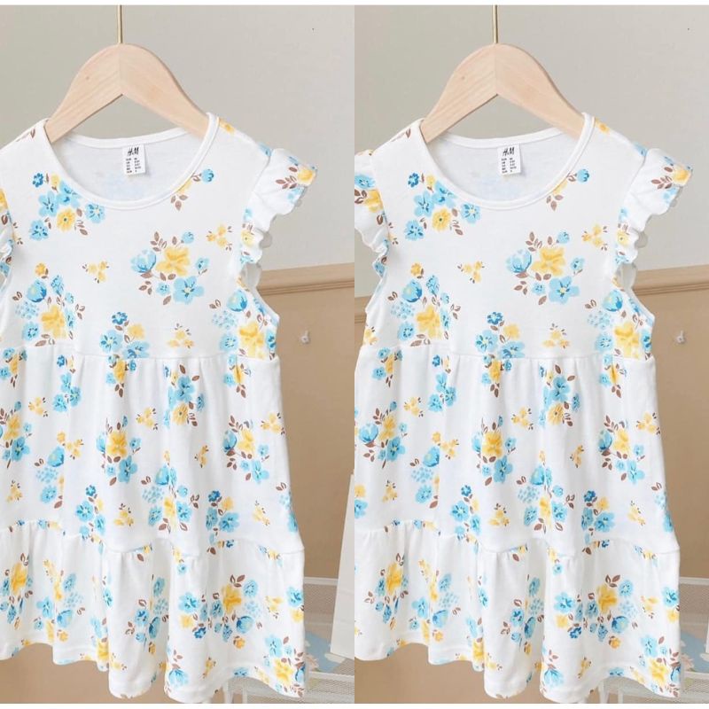 Váy đầm bé gái sát nách cánh tiên hoa trắng xanh combo 2 váy chất cotton mềm mịn thấm hút tốt Jimado E1.084.100