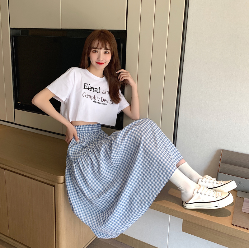 Xiaozhainv Chân váy midi họa tiết caro phong cách retro thời trang nữ | BigBuy360 - bigbuy360.vn