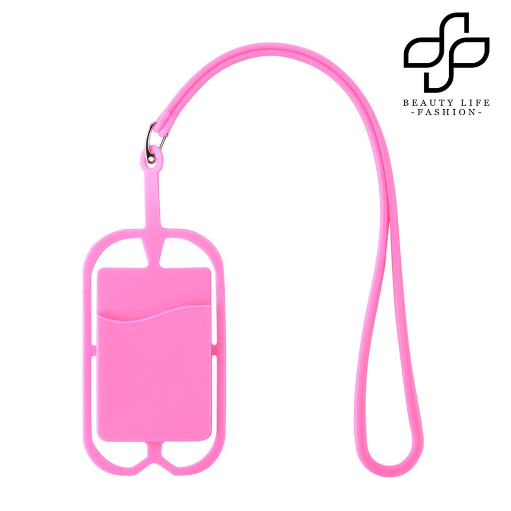 【NEW】Silicone Phone Back Case Card Holder with Lanyard Sling Necklace Strap Neck Cord