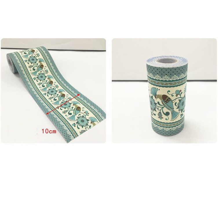 Cuộn 10m len dán viền tường keo sẵn phượng hoàng xanh keo sẵn (cao 10cm)