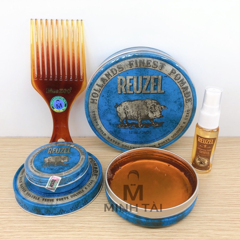 Sáp Vuốt Tóc Nam Reuzel Blue Pomade - Hàng Chính Hãng + Xịt Dưỡng Tóc Reuzel Tonic 20ml + Lược Chải Tóc Pomade