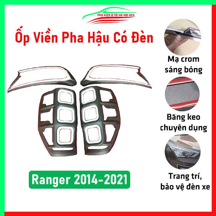 Ốp viền đèn pha hậu Ranger 2014-2021 Có Đèn Led chống trầy làm đẹp xe