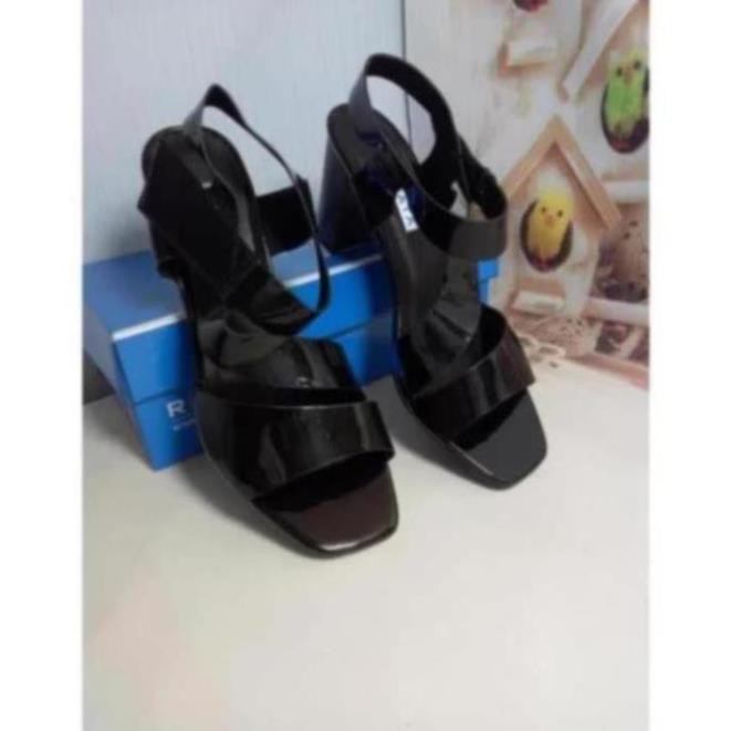 Giày sandal nữ cao gót đế cao 7cm hai màu đen xám hàng hiệu rosata ro150