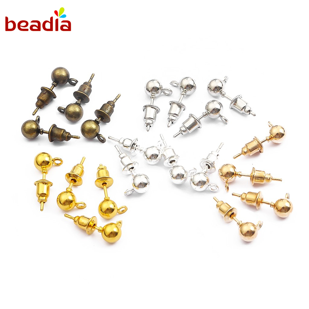 Bộ 50 Phụ Kiện Nút Chốt Bông Tai Beadia Kim Loại Mạ Làm Trang Sức Thủ Công