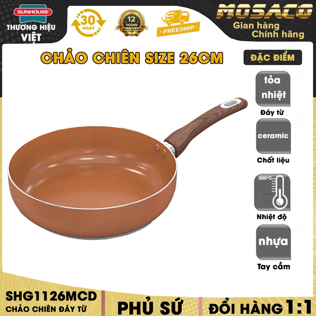 Chảo chiên chống dính Ceramic đáy từ Sunhouse SHG1126MCD 26CM Chảo xào phủ sứ chống dính an toàn tuyệt đối - MOSACO