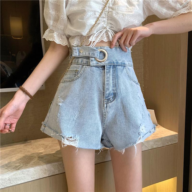 Quần Short Denim Lưng Cao Ống Rộng Thời Trang Mùa Hè Hàn Quốc 2022
