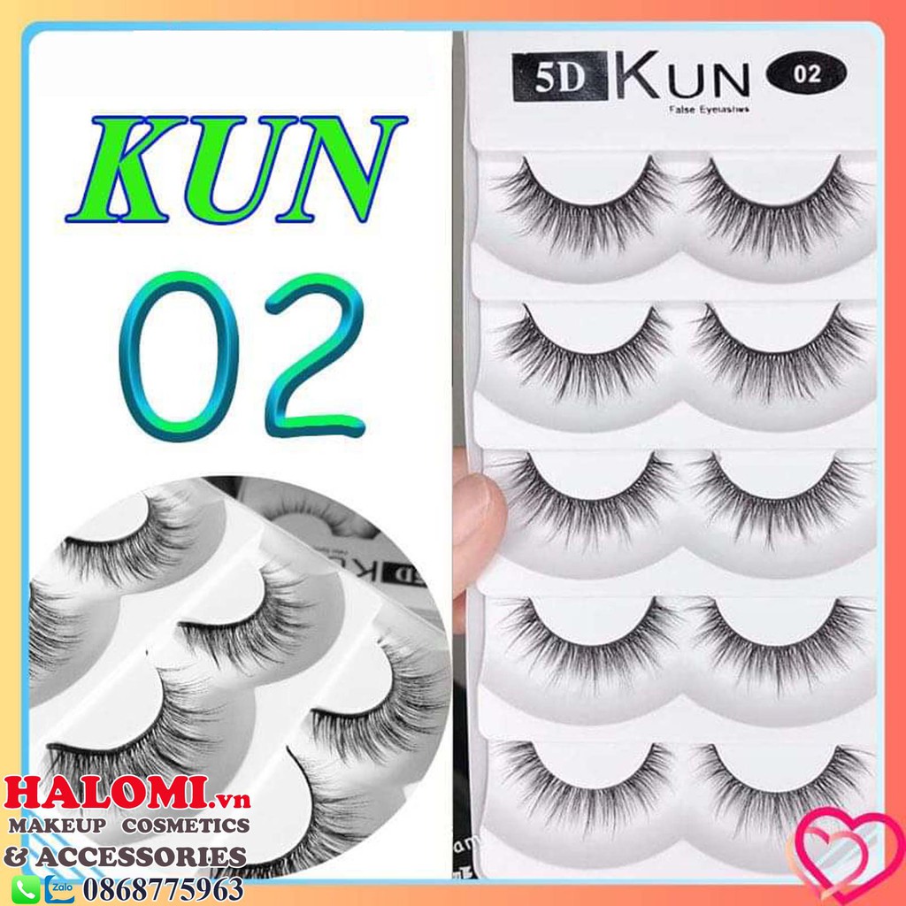 Lông mi giả Kun 5D02 5 cặp cao cấp chính hãng HALOMI chuyên dùng cho makeup