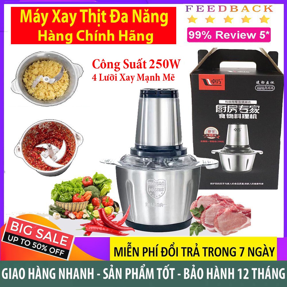 Máy xay thịt đa năng cối Inox , 4 lưỡi xay dung tích 2L,3l - Bảo hành 12 Tháng ,Hàng chính hãng .Lưỡi dao thép không gỉ