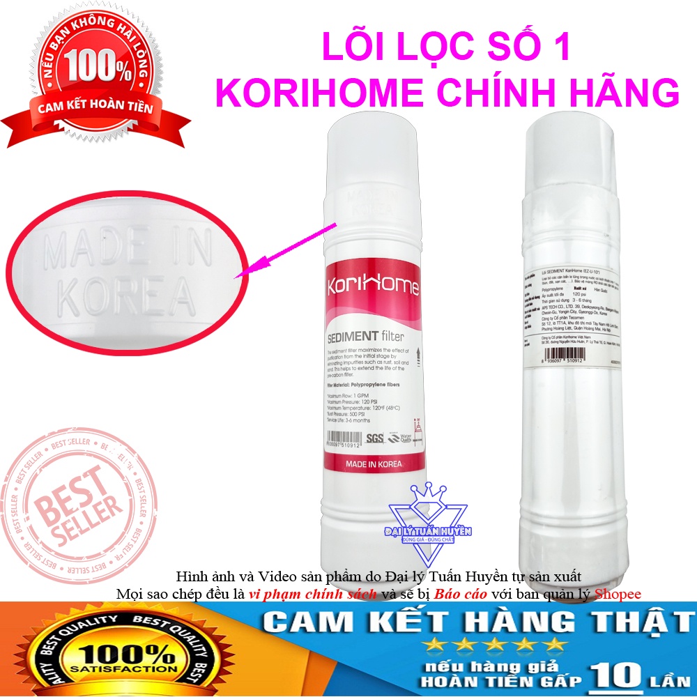 Bộ lõi lọc nước 123 KoriHome chính hãng ( 2 lõi Sediment + 1 lõi Pre Carbon)