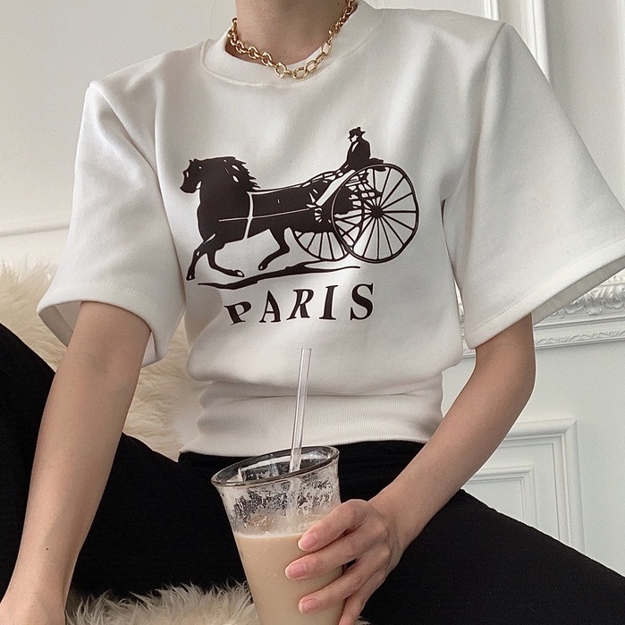 Áo Thun Nữ Cộc Tay Thun Bó Ôm Eo In Chữ PARIS Cá Tính Sang Chảnh Kiểu Pháp AO036
