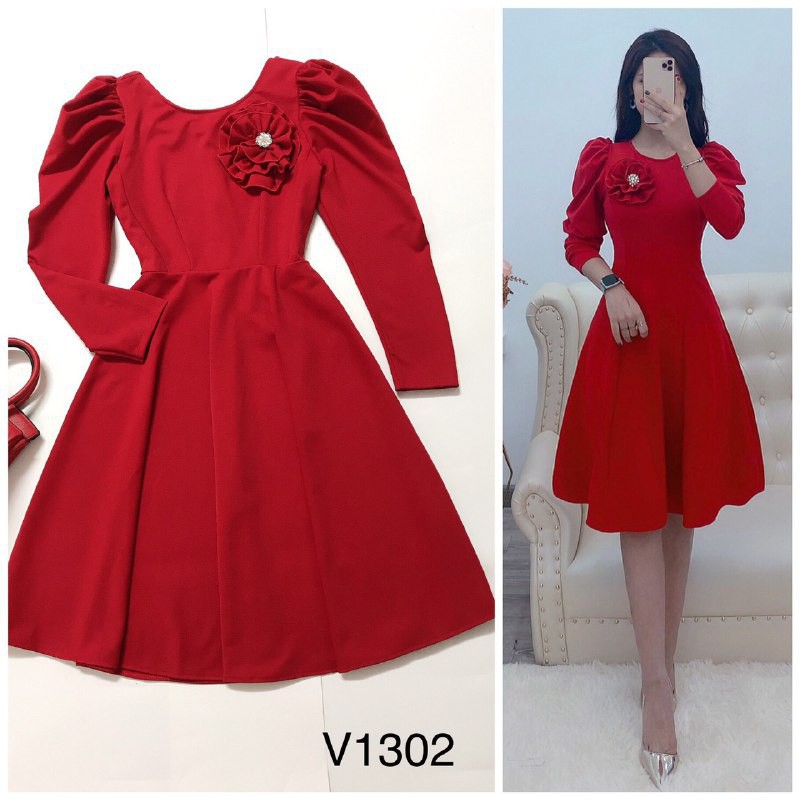 [ xả kho ] MiD Đầm đỏ umi Nhật V1302 đính hoa thủ công Mie Design kèm ảnh thật