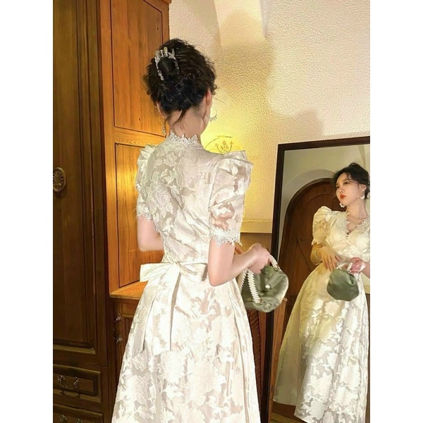 Đầm Midi phối ren tay phồng