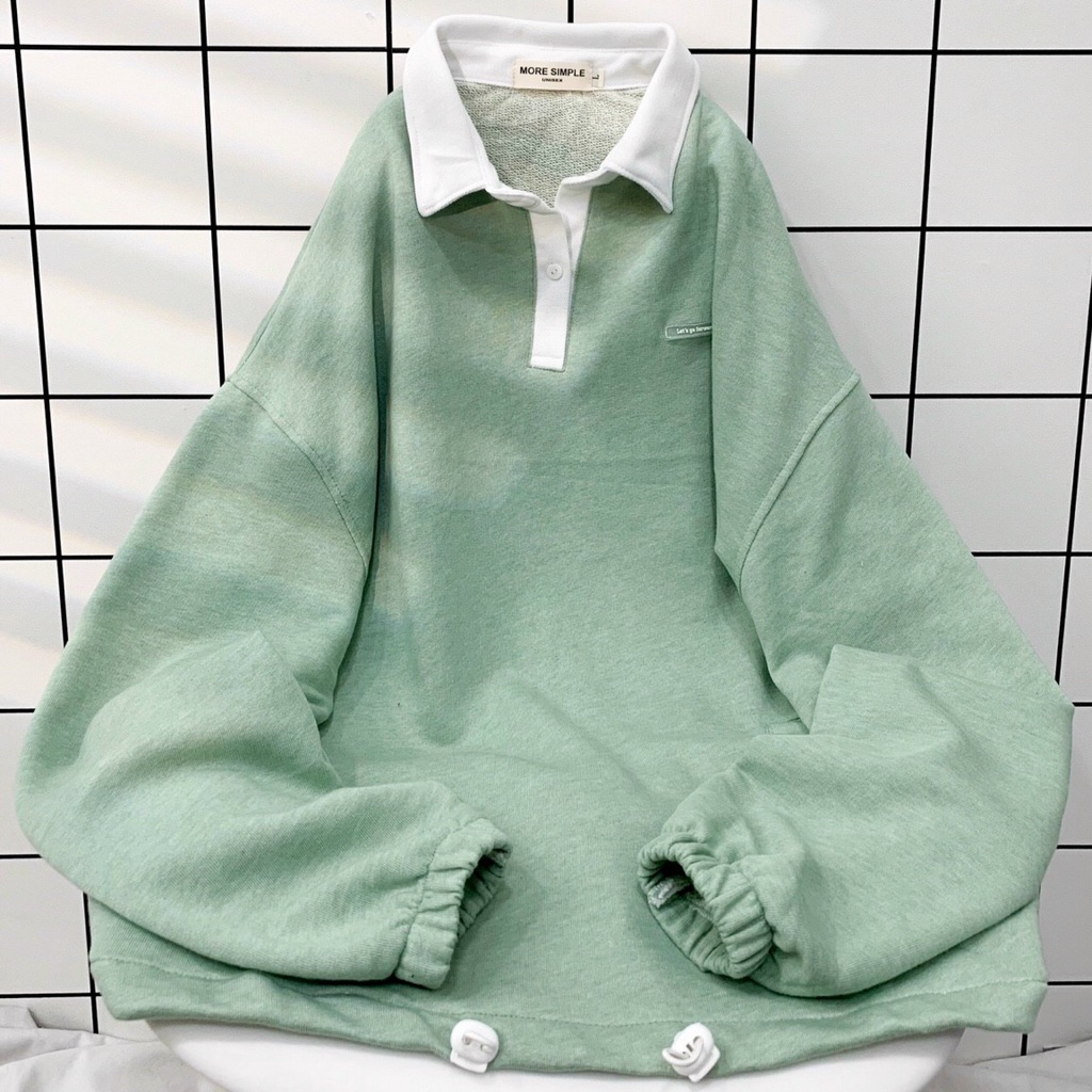 Áo Sweater Tay Dài MERY Form Rộng Vải Nỉ Bông Cổ Polo Phong Cách Ulzzang