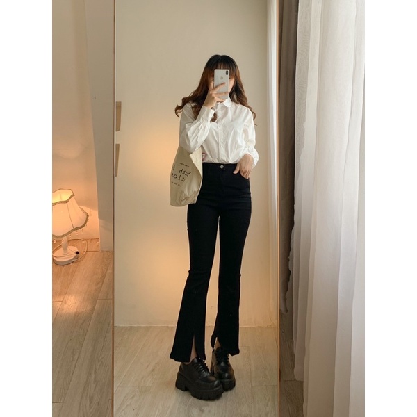 Quần jean đen form slimfit co giản 523