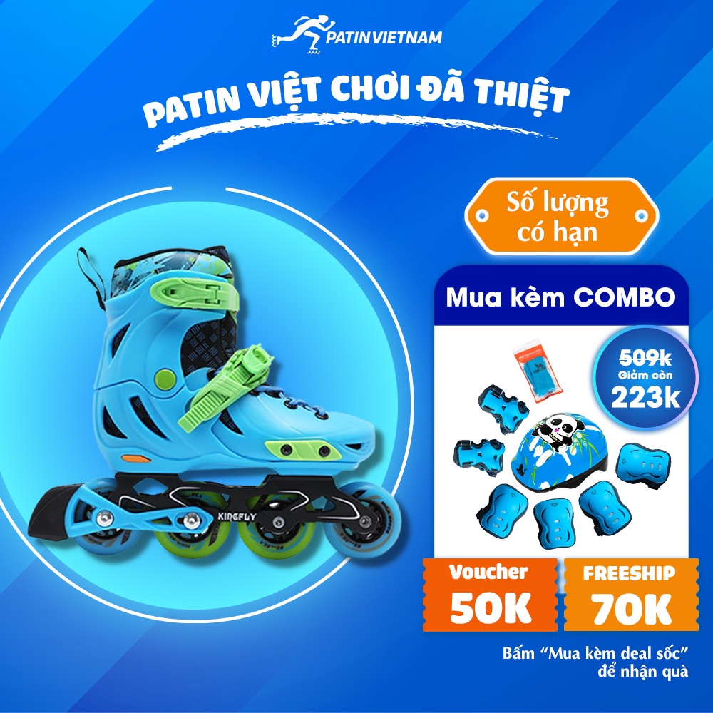 Giày Trượt Patin Trẻ Em Cao Cấp  Kingfly W198-QS - Batin 8 Bánh Phát Sáng, Form Nhựa Siêu Chắc Chắn