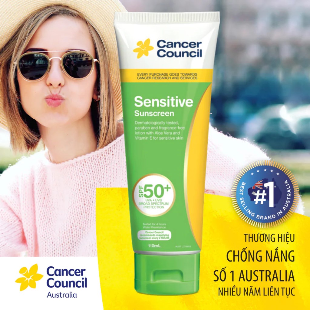 Kem Chống Nắng Cancer Council Sensitive Sunscreen Úc cho da nhạy cảm SPF50+ 110ml