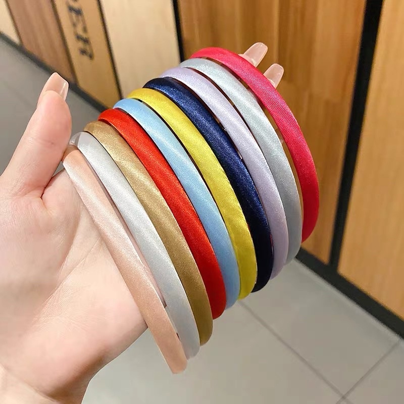 Cài tóc dáng mảnh trơn bọc lụa satin màu pastel nhẹ nhàng