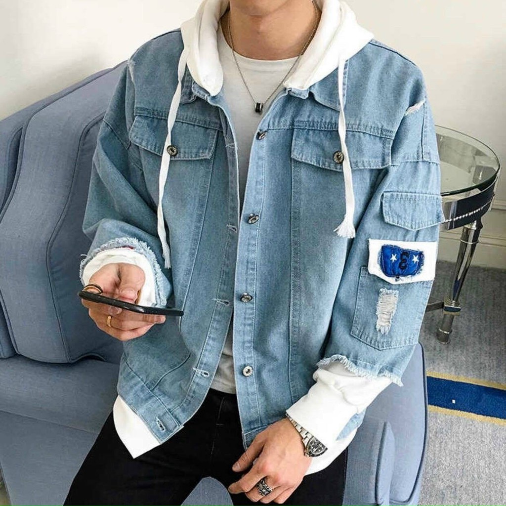 Áo Khoác Jean Nam Liền Mũ Nỉ Áo Bò Có Nón Đẹp Cao Cấp Khoác Jeans Phong Cách -GUTADI