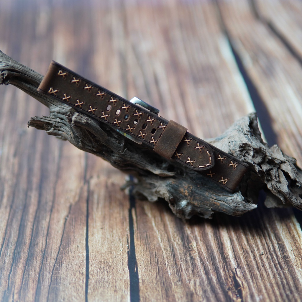 Dây đồng hồ da bò sáp 2 mặt, dây da đồng hồ cao cấp handmade khâu tay thủ công DX15 size 18mm, 20mm, 22mm