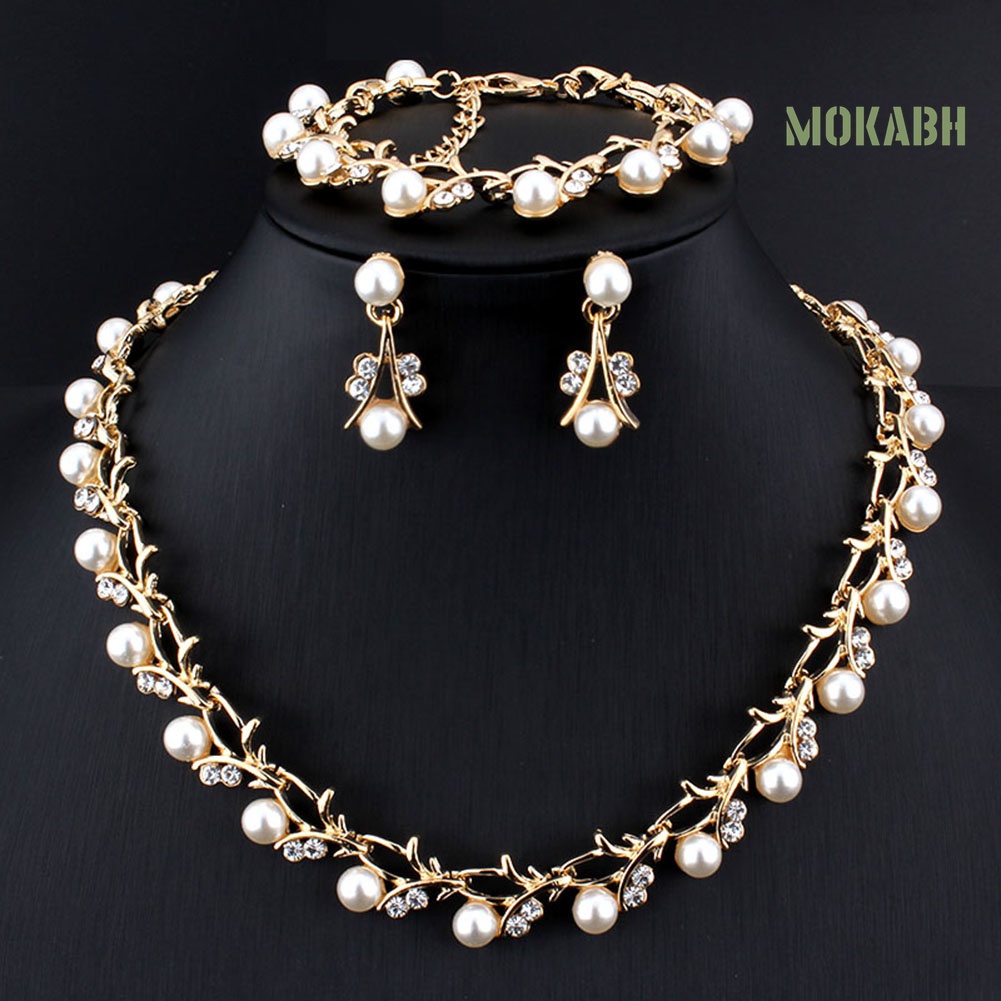 Bộ Trang Sức Đính Ngọc Trai Nhân Tạo Thanh Lịch Dành Cho Nữ